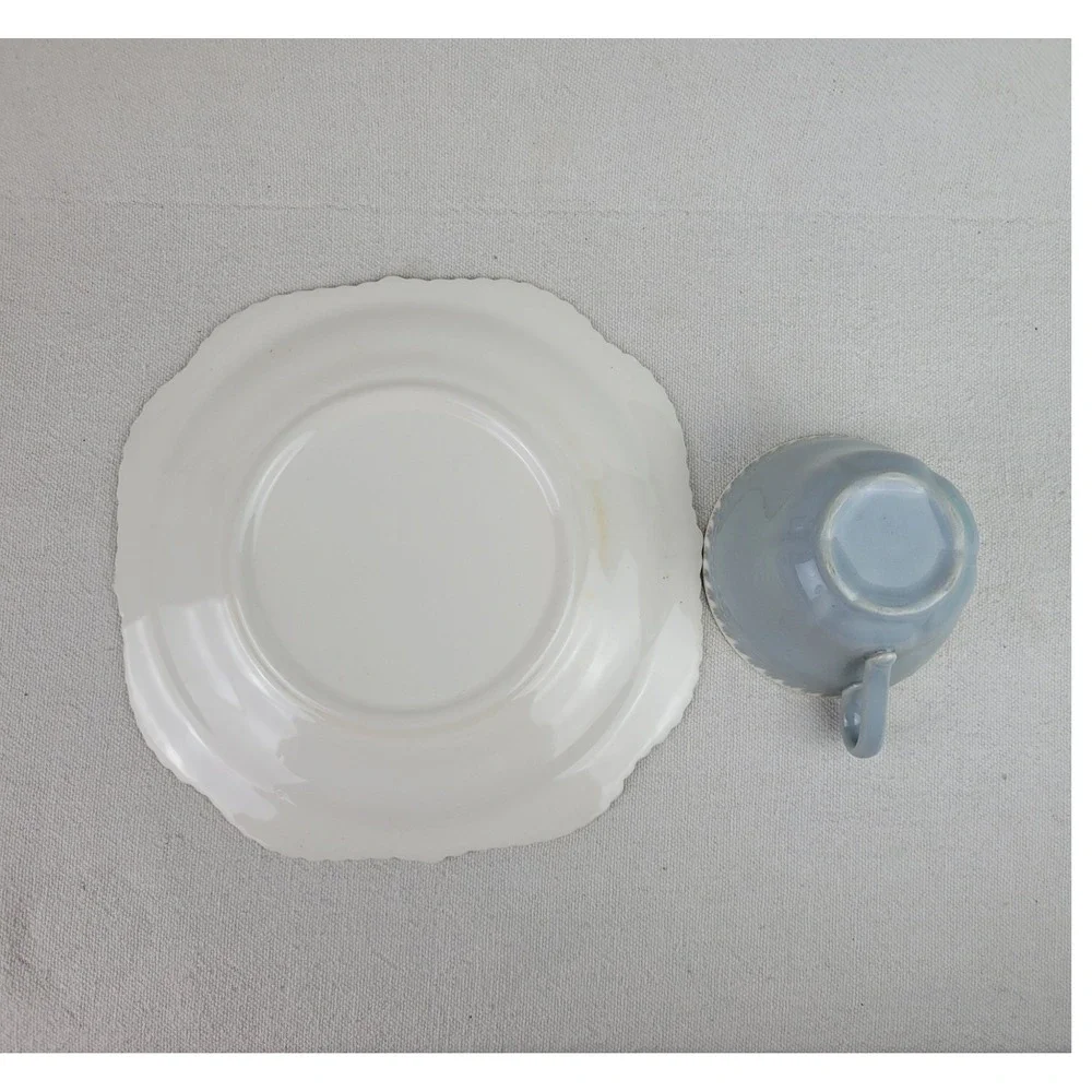 Vintage Harker Pottery Gray Snack Set Cup and Square‎ Plate